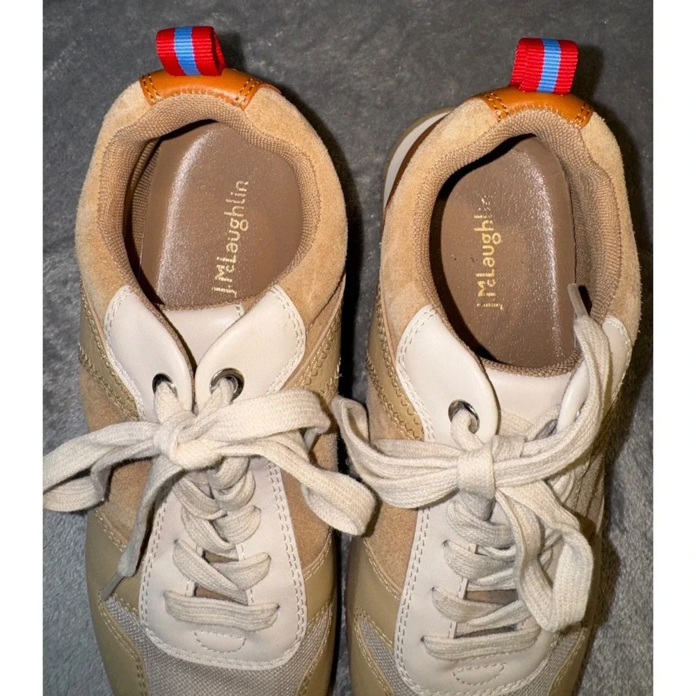 J McLaughlin Emerson Sneakers Women SZ 9 40 Suede Golden Caramel Lace Up Comfort - Picture 3 of 9